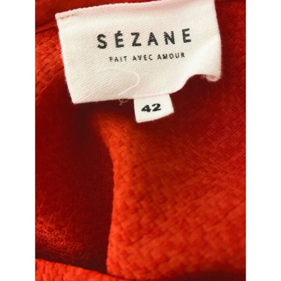 SEZANE Amanda Textured Peek-a-boo Back Red SS Blouse US 42/US 10 - Picture 9 of 11